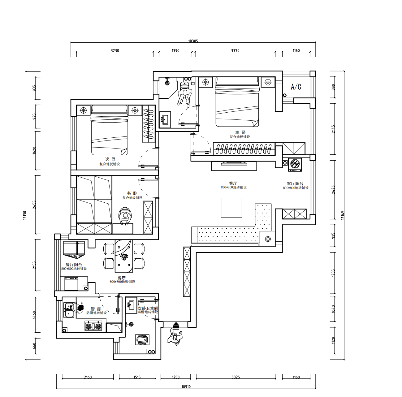 地鐵時代常青城107平現代簡約風格裝修效果圖