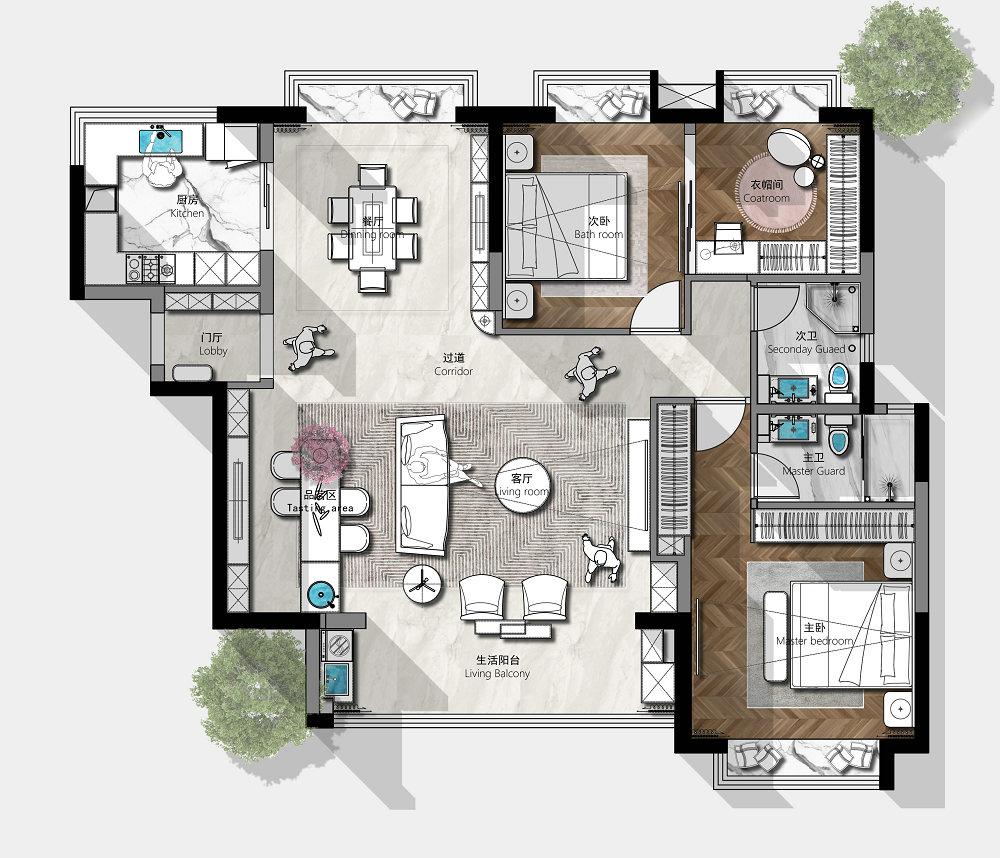 金色華府現代法式風格實景裝修效果圖