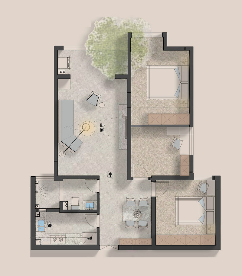 中建鉑公館105平現代簡約風格裝修效果圖