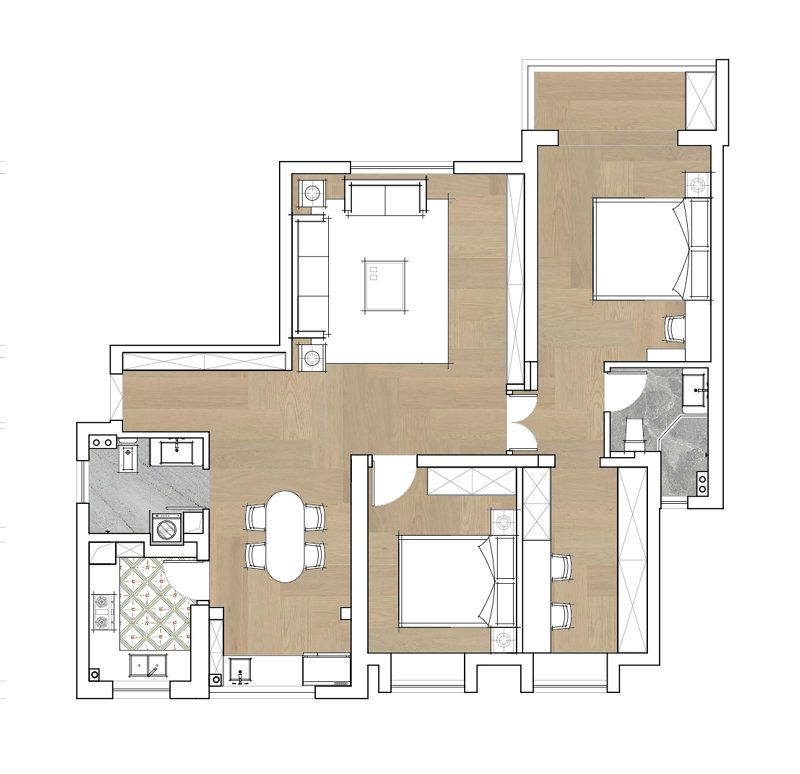 康橋小區法式奶油風格裝修效果圖