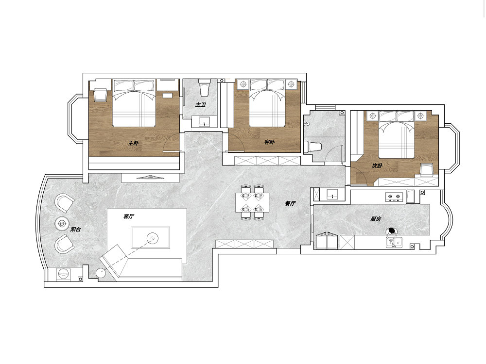 金龍花園135平現代風格裝修效果圖