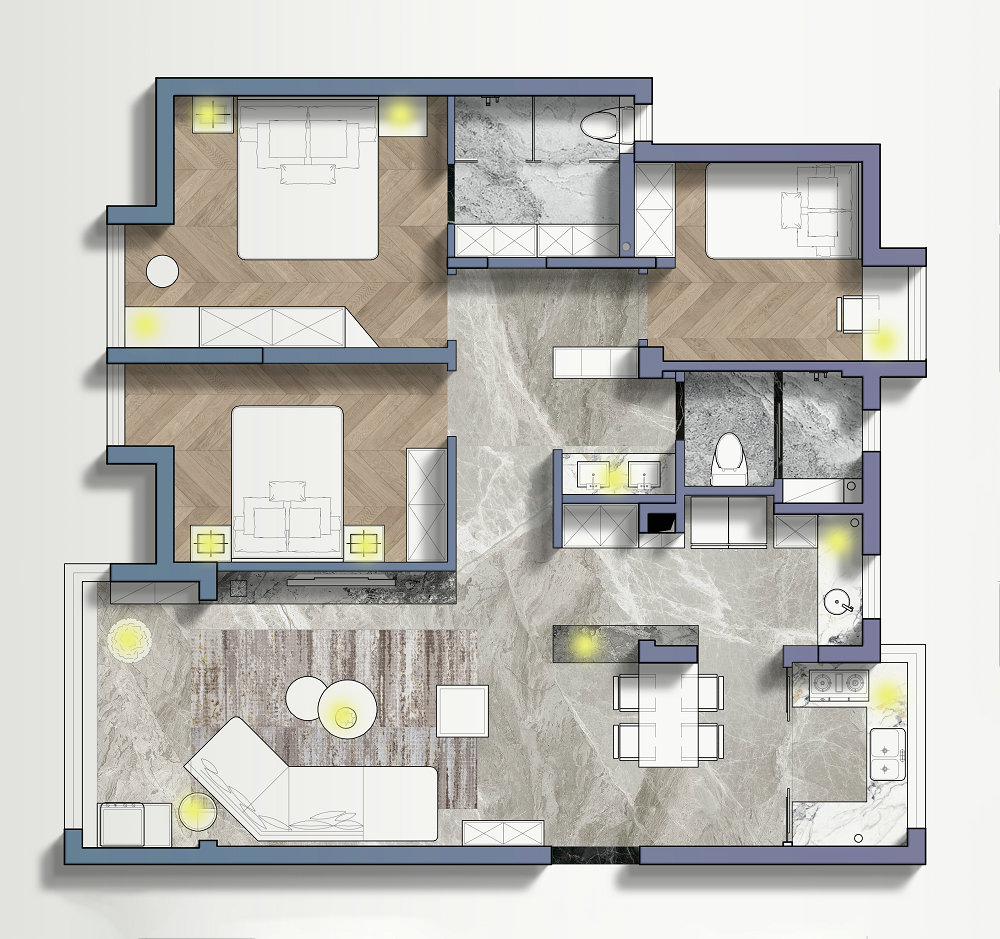 地鐵盛觀尚城116平現代風格裝修效果圖
