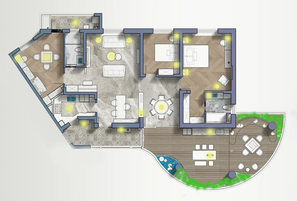 國博新城泊雅居160平美式輕奢風格裝修效果圖