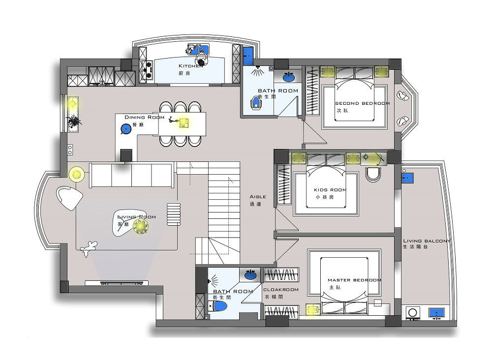 香江花園300平復式現代風格裝修效果圖