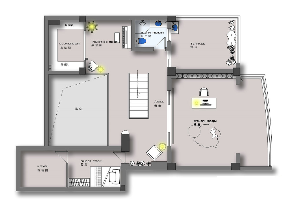 香江花園300平復式現代風格裝修效果圖