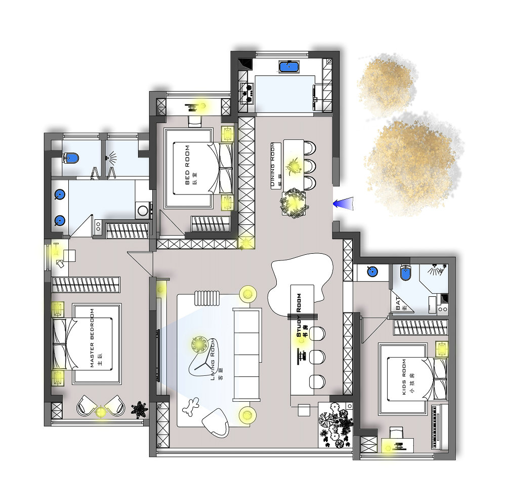 月亮灣壹號177平現代風格裝修效果圖
