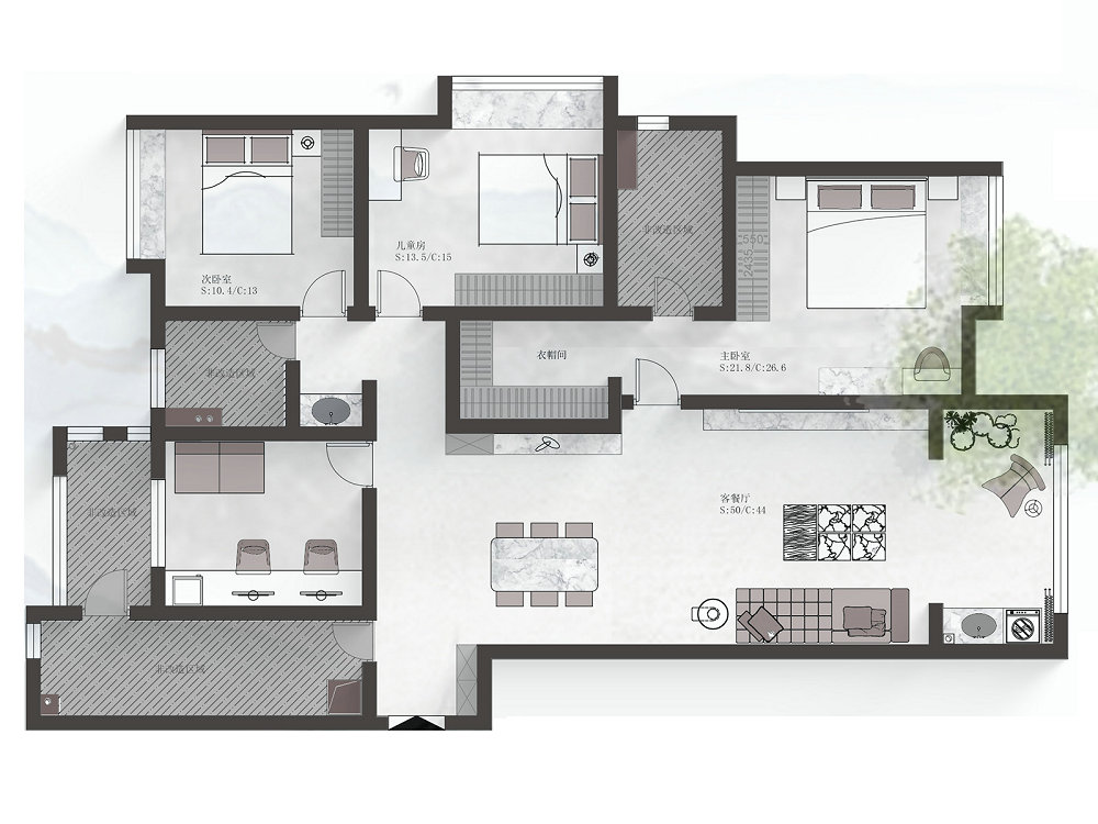 保利時代160平現代風格裝修效果圖