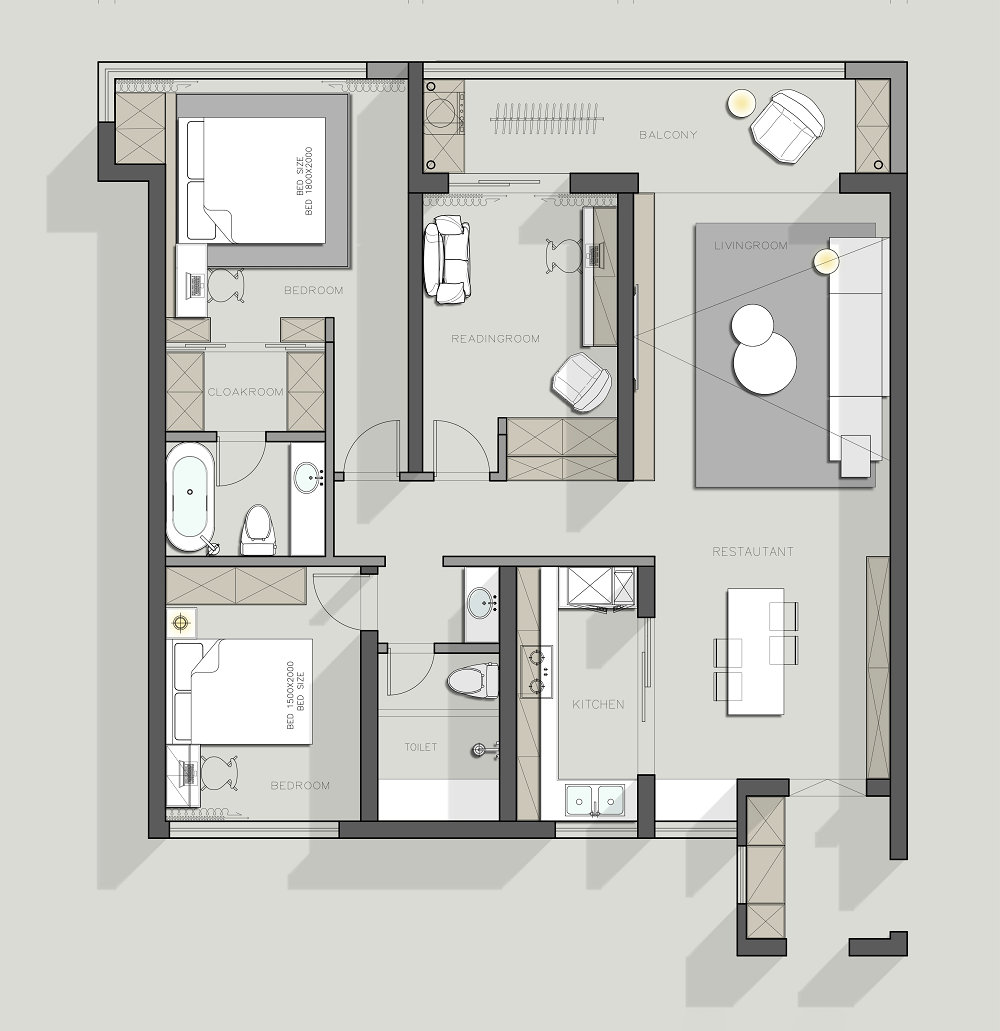 保利大都會129平現代風格裝修效果圖