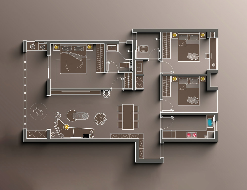 融創臨江府120平現代風格裝修效果圖