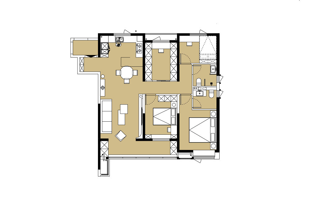 御央首府138平奶油風格裝修效果圖
