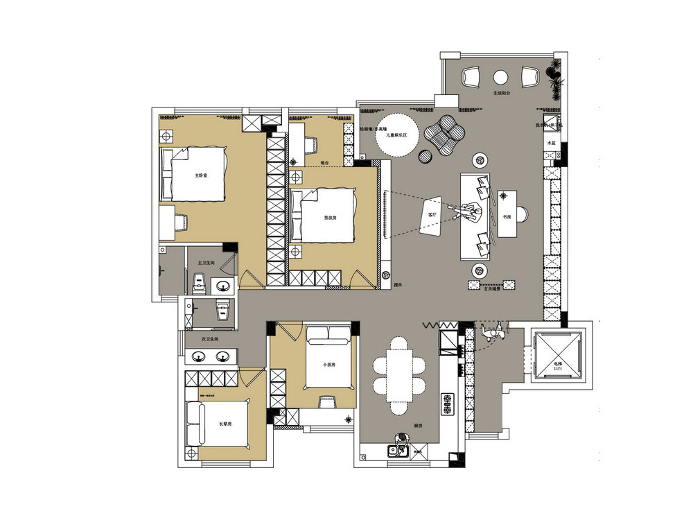 臨空香廷160平現代風格裝修效果圖