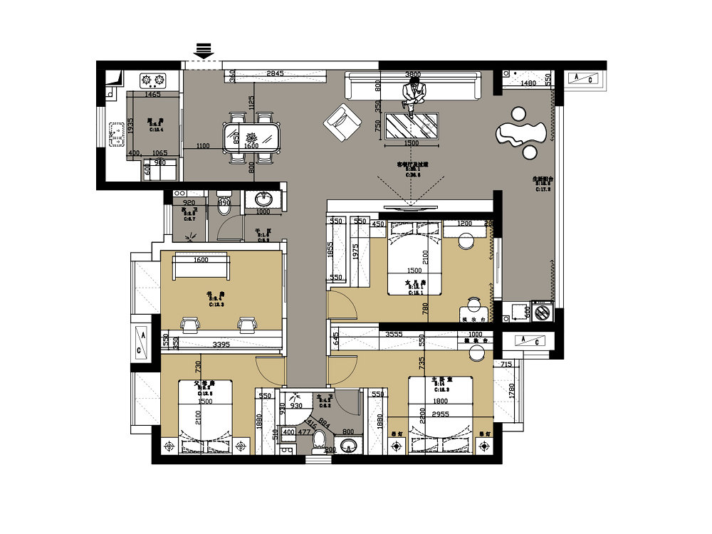 中建錦繡楚城142平現代風格裝修效果圖