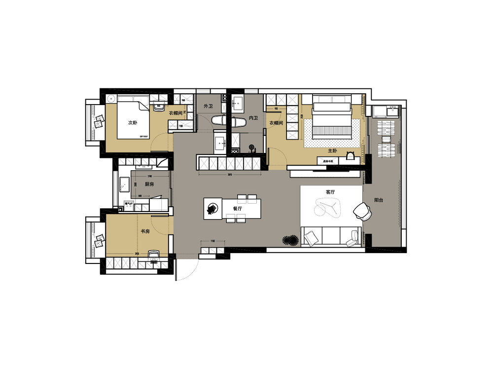 保利城云廷128平現代風格裝修效果圖