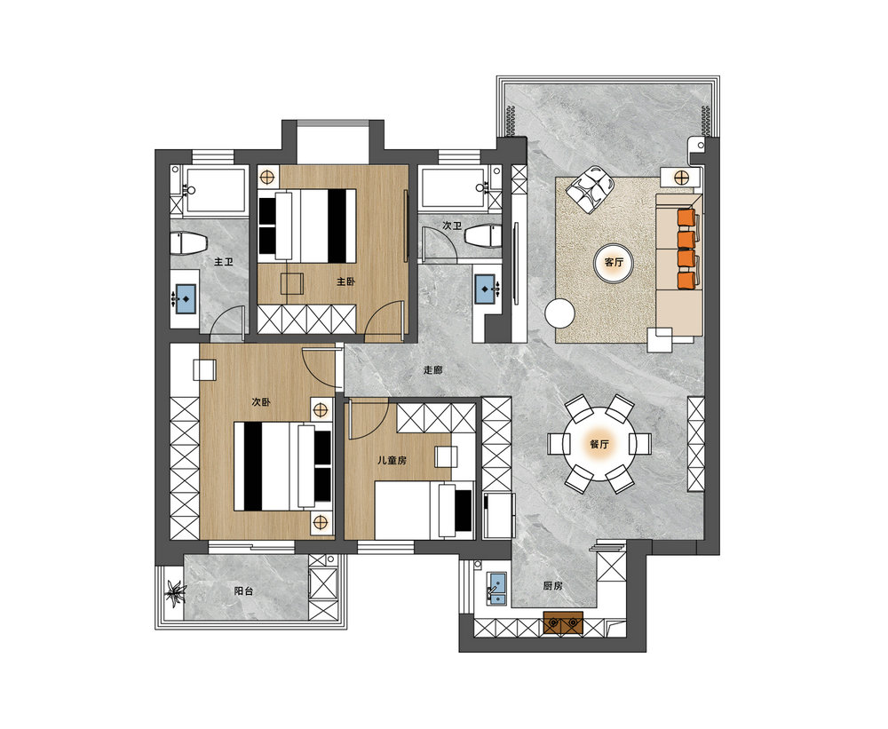 友誼國際沙湖苑121平現代風格裝修效果圖