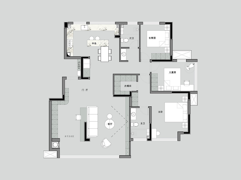 長投綠城蘭園138平簡約風格裝修效果圖