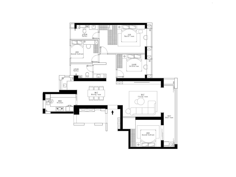 融僑濱江城美域181平現代風格裝修效果圖