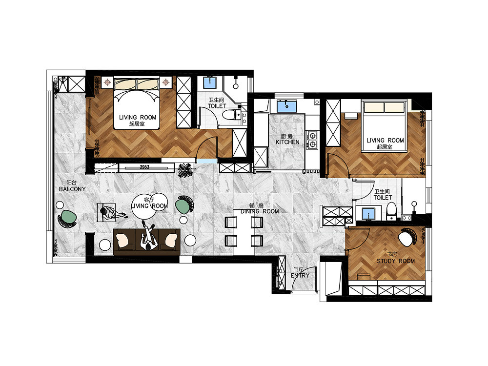 漢口印143平現代美式風格裝修效果圖