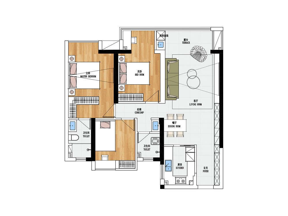 中建鉑公館112平奶油風格裝修效果圖