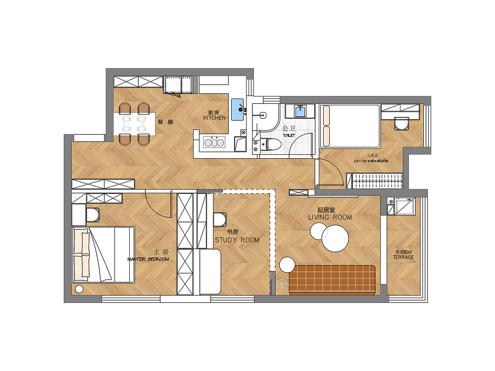 融創95號院95平中古風格裝修效果圖