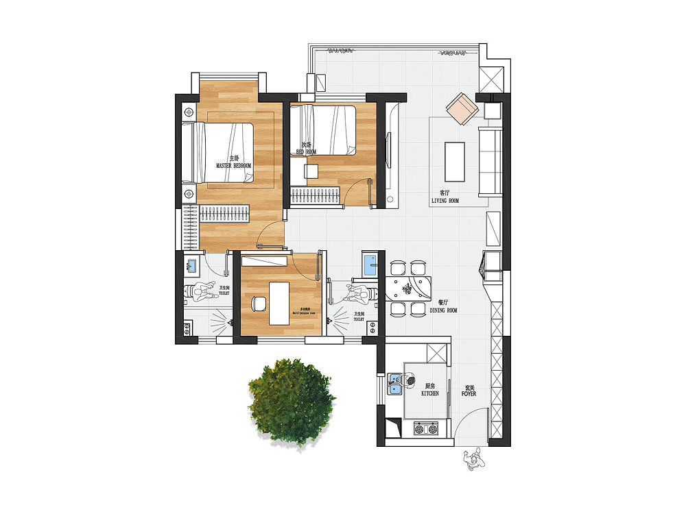中建閱江府120平奶油風格裝修效果圖