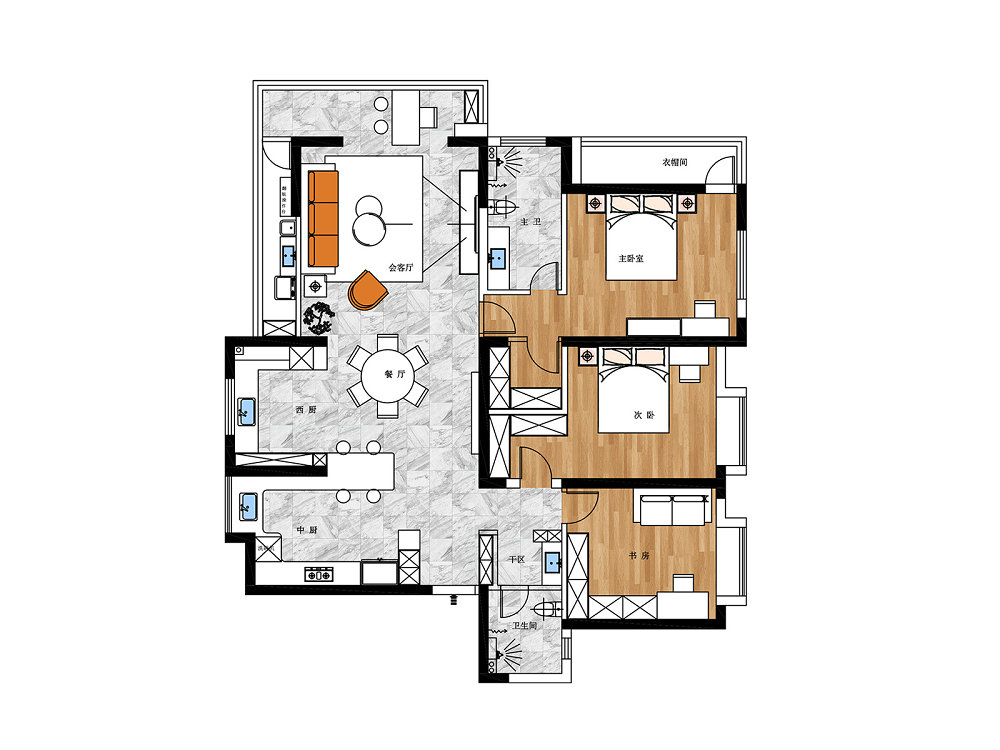 鵬湖灣180平中古風格裝修效果圖