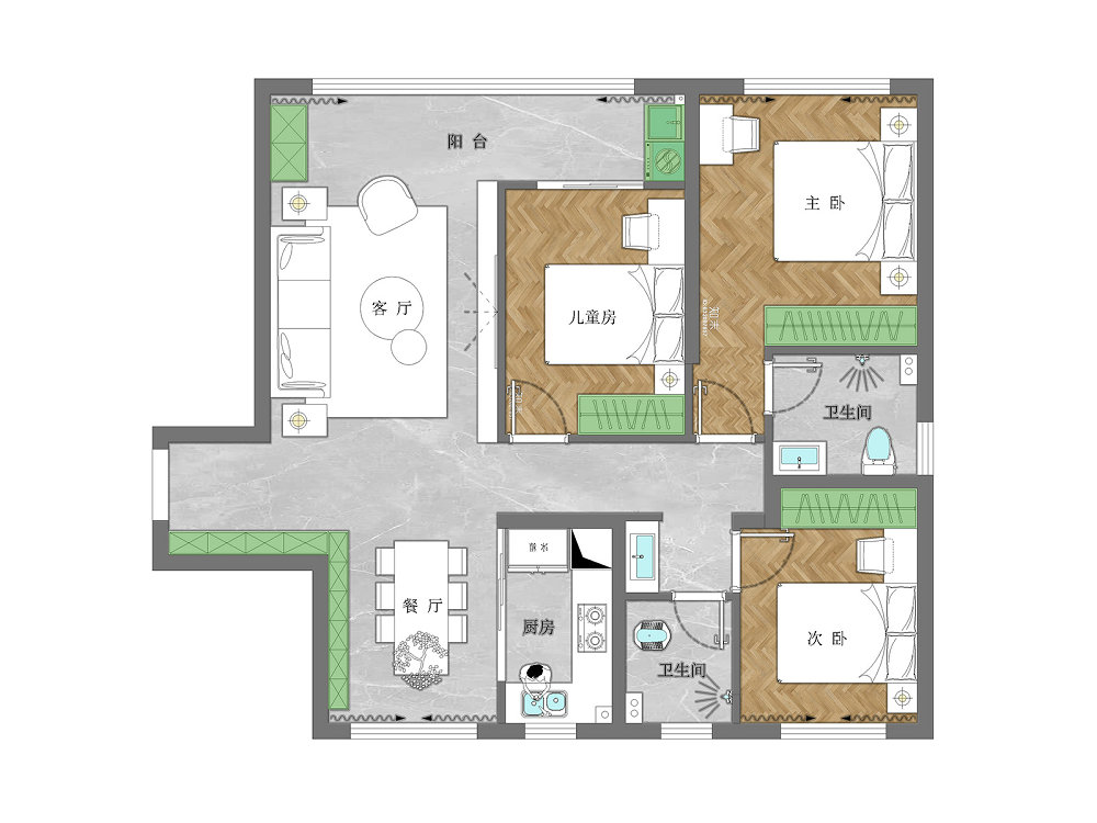 華發都薈天地117平現代風格裝修效果圖
