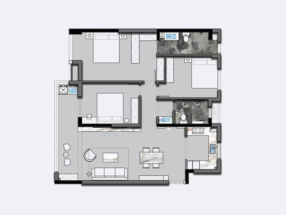 深業泰云府128平美式風格裝修效果圖