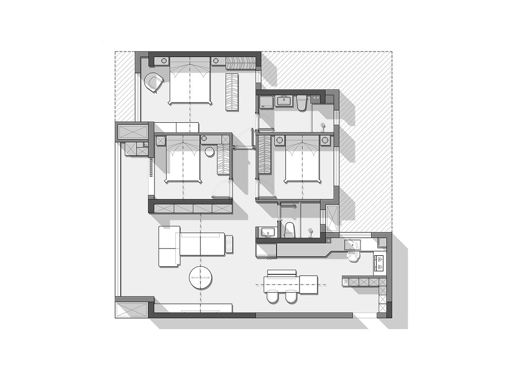 中交澄園130平現代極簡風格裝修效果圖