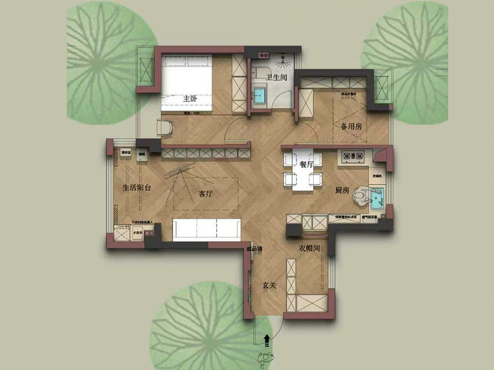 美院幸福里70平中古風格裝修效果圖