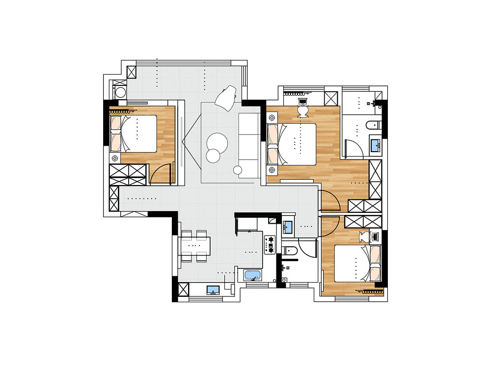 鼎正悅府108平現代風格裝修效果圖