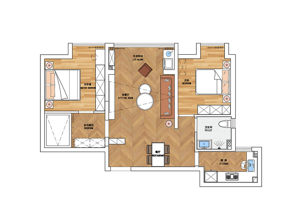 中建福地星城96平現代簡約風格裝修效果圖