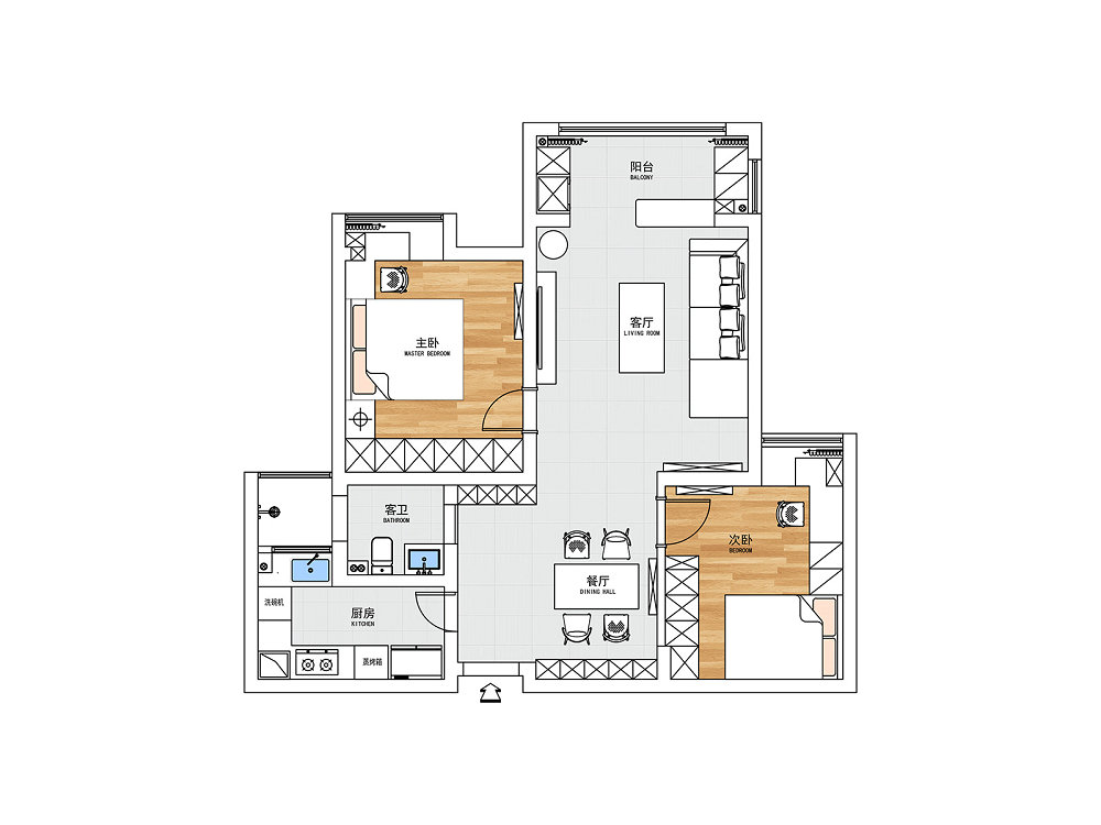 長江紫都93平現代風格裝修效果圖