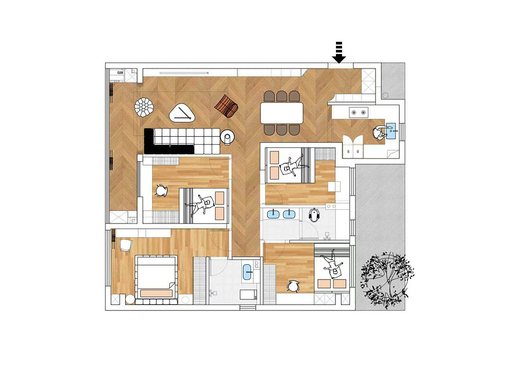 綠城留香園132平原木奶油風格裝修效果圖