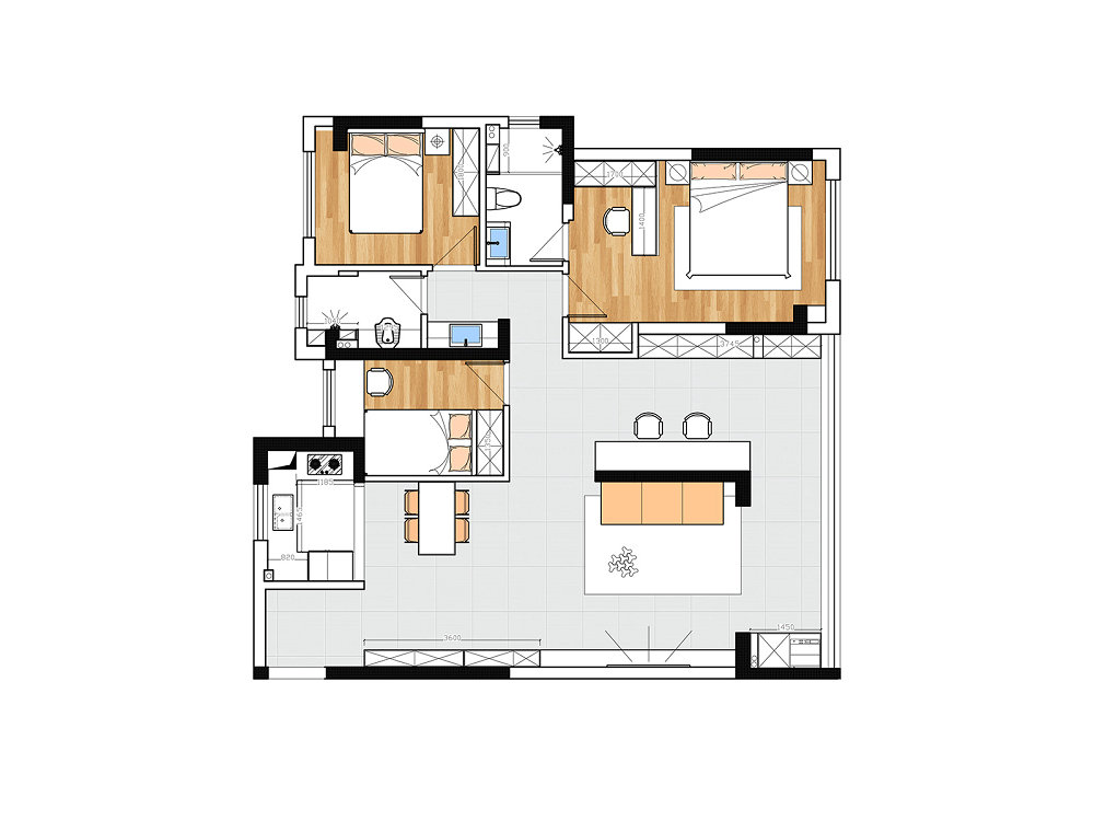 信達新外灘133平意式簡約風格裝修效果圖