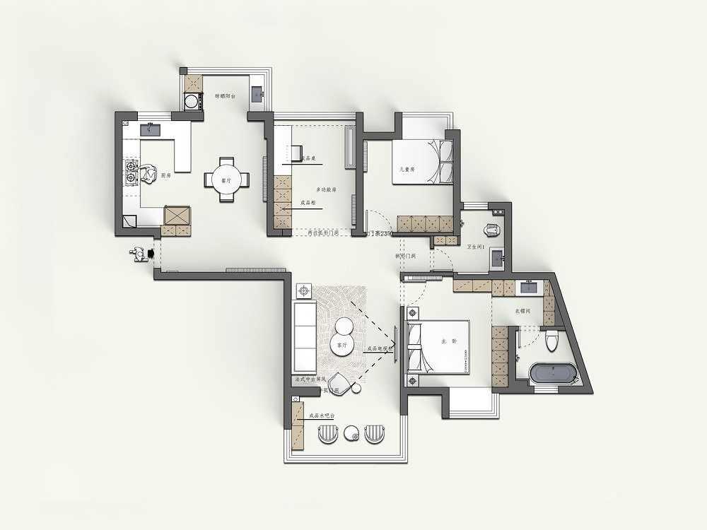 三和光谷道121平包豪斯混搭風格裝修效果圖