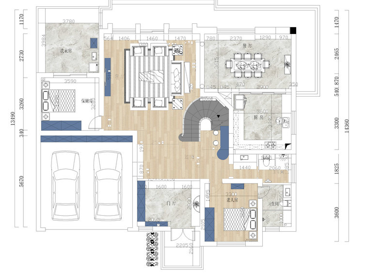 藏龍島別墅鄉村美式風格裝修效果圖